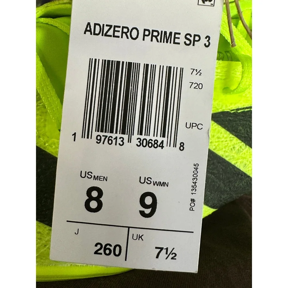 Adidas Adizero Prime SP 3 Women 9 Neon Yellow Black Sprinting Spikes NEW IG1151